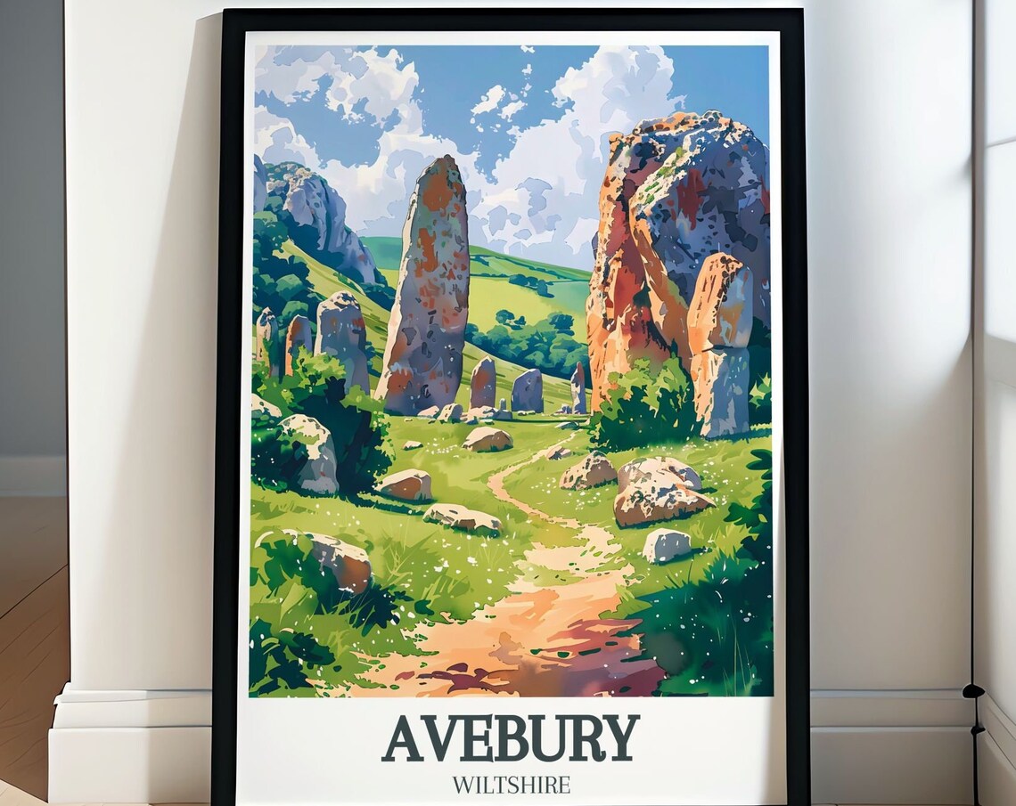 Avebury Stone Circle Travel Poster, Timeless England Views