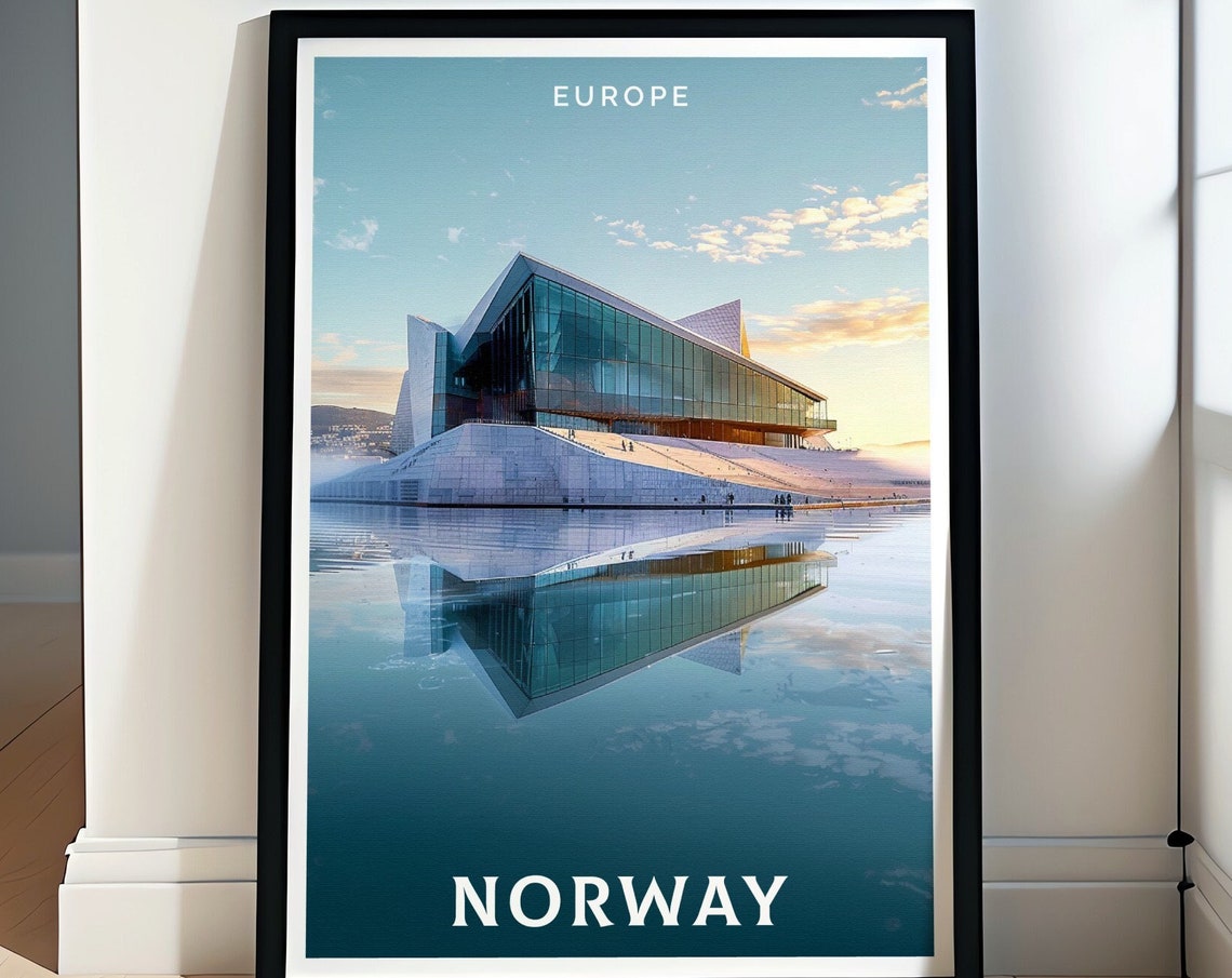 Norway Oslo Opera House Waterfront Reflection Alternate Travel Poster
