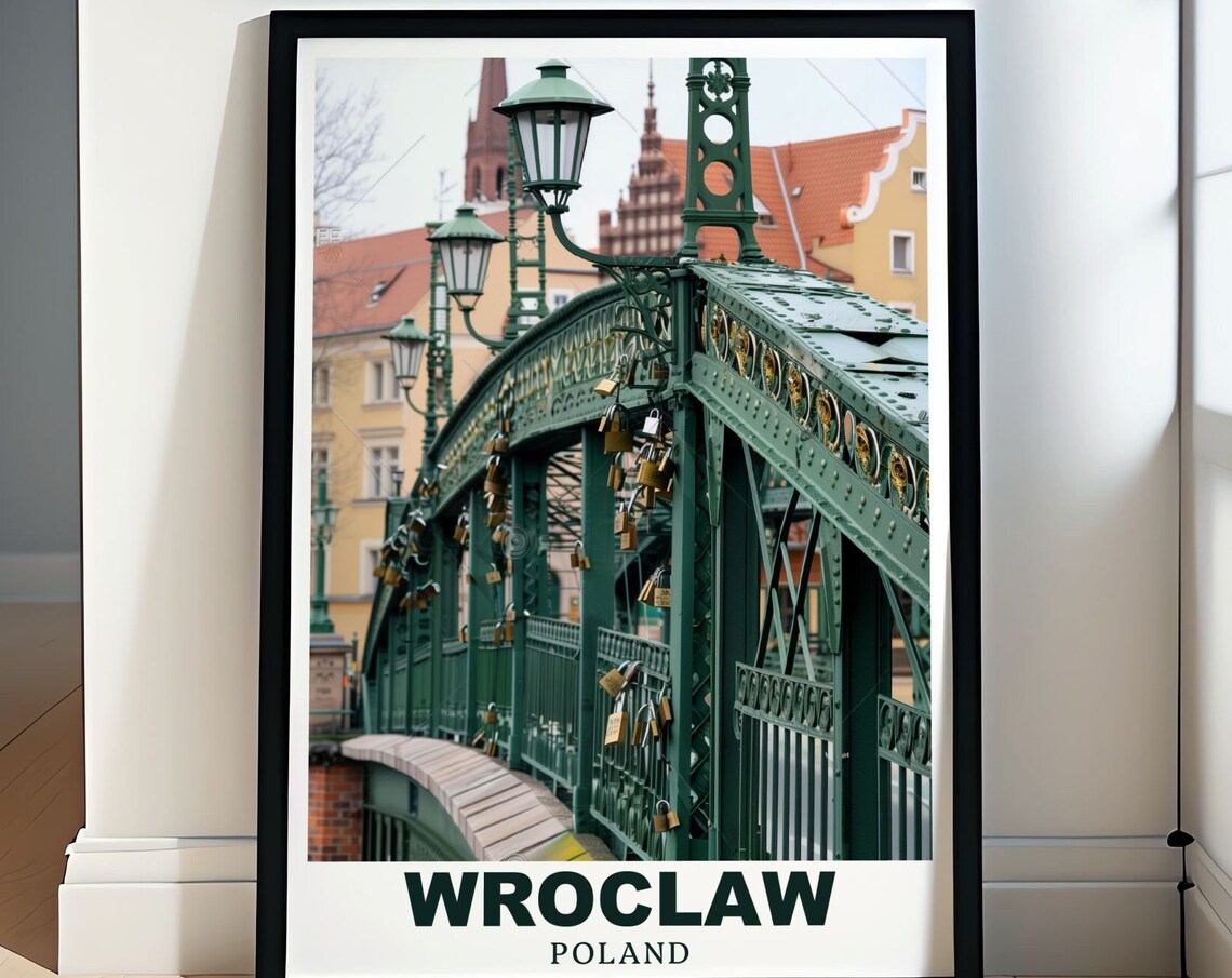 Wroclaw Poland Tumski Bridge Love Locks Green Iron Arch Poster