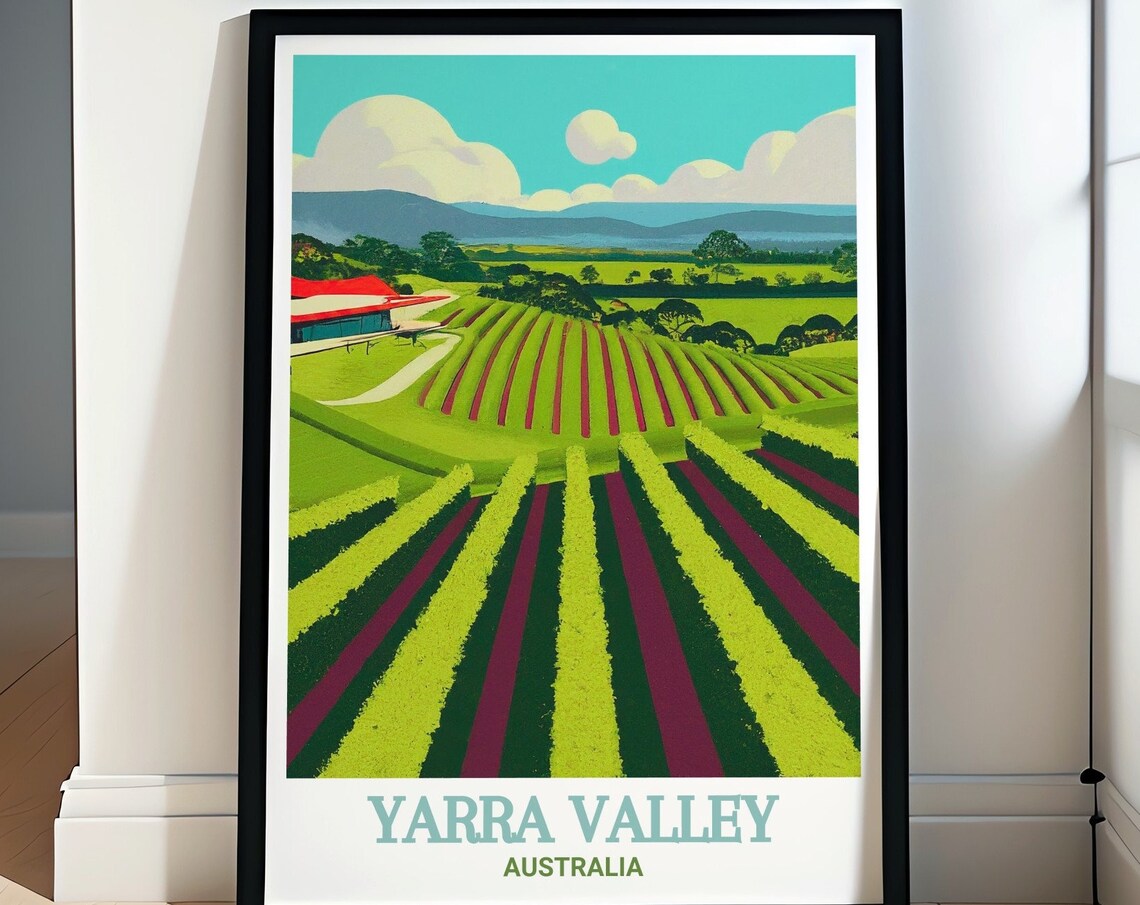 Yarra Valley Australia Vineyard Rows Wine Country Travel Poster