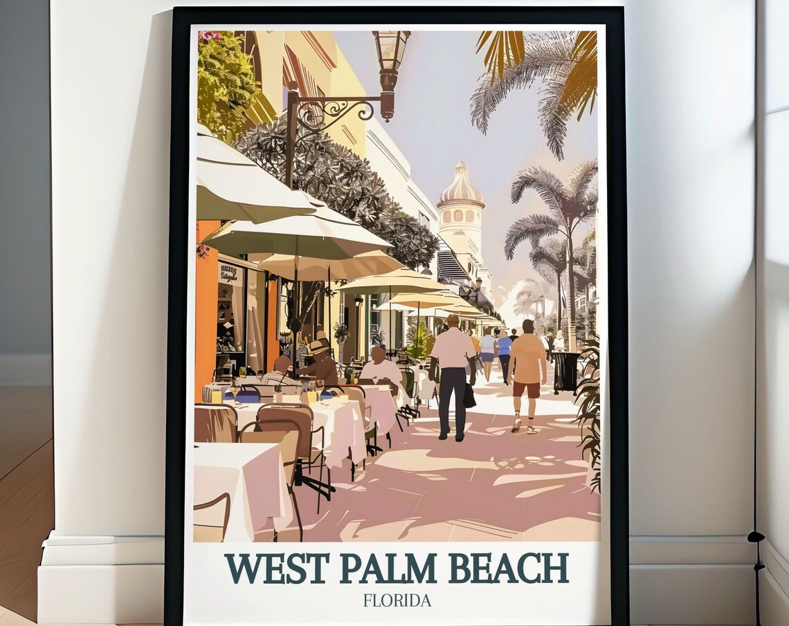 West Palm Beach Worth Avenue Cafes Street Scene Travel Poster
