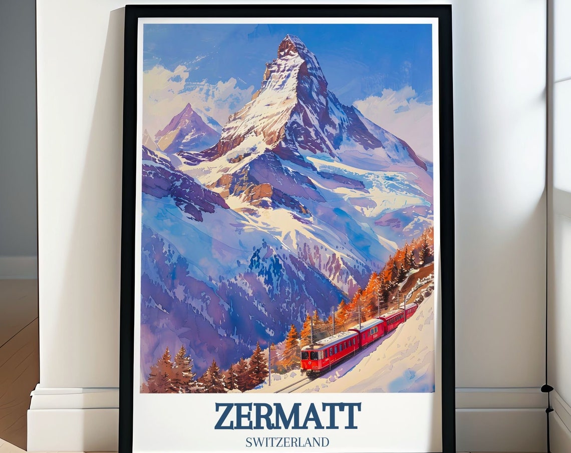 Zermatt Gornergrat Railway Red Train Matterhorn View Alpine Poster