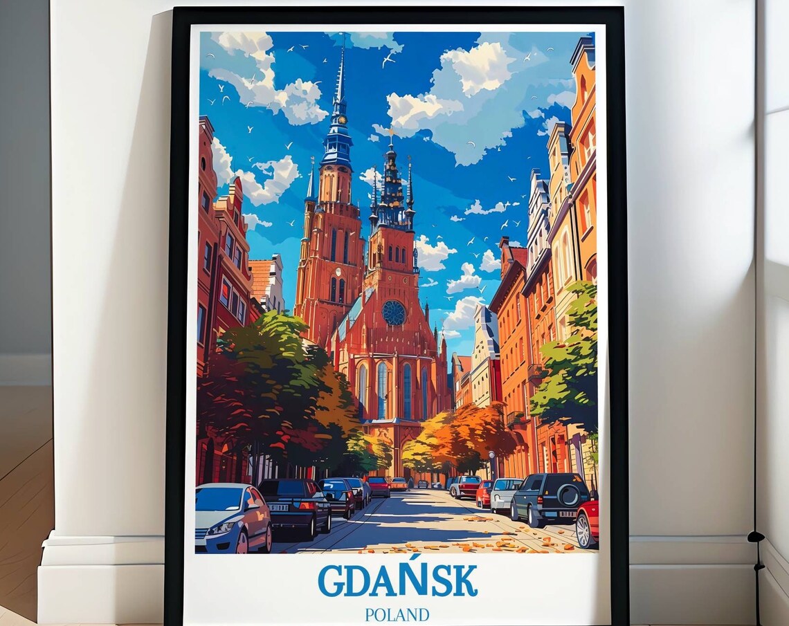Gdansk Poland Brick Gothic Church Street Red Facades City Poster