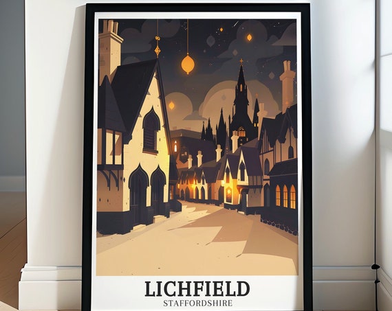 Lichfield Travel Art Town Centre And Cathedral Posters Lichfield Cathedral Travel Prints And Wall Decor Lichfield Decor