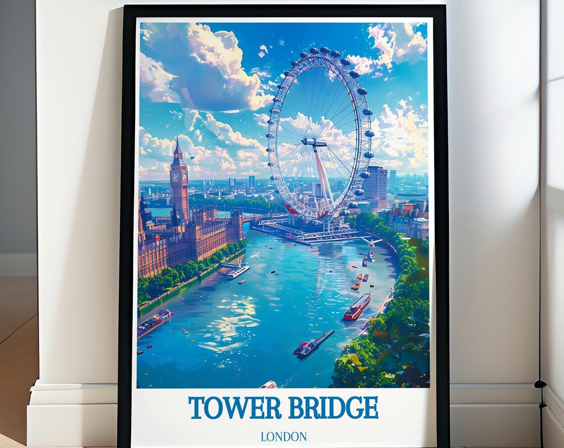 London England Big Ben London Eye Panoramic Thames River Poster