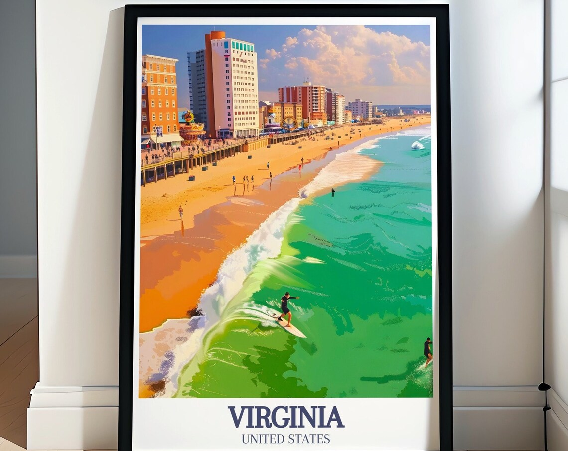 Virginia Beach Boardwalk Surfer Emerald Wave Vintage Travel Poster - Image 5