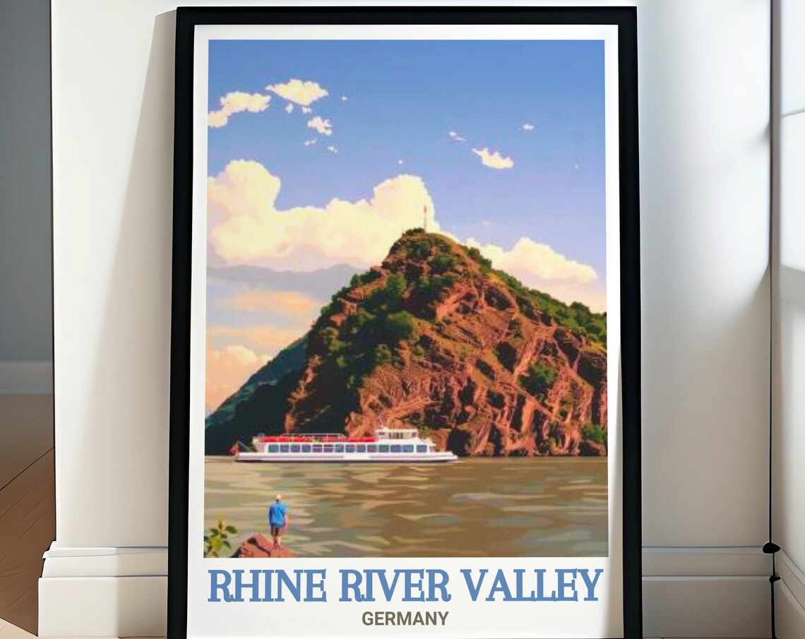 Lorelei Rock Rhine River Cruise Germany Vintage Travel Poster