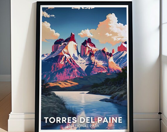 Torres del Paine Sunset Lake Towers Poster Chile Patagonia National Park