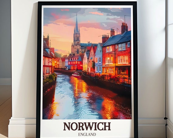 Norwich Travel Decor Blakeney Harbour Poster River Wensum And Tudor Buildings Decot Norwich Cathedral And Coastal Beauty Travel Print