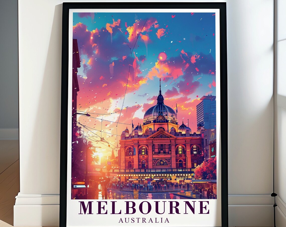 Melbourne Australia Flinders Street Station Sunset City Poster