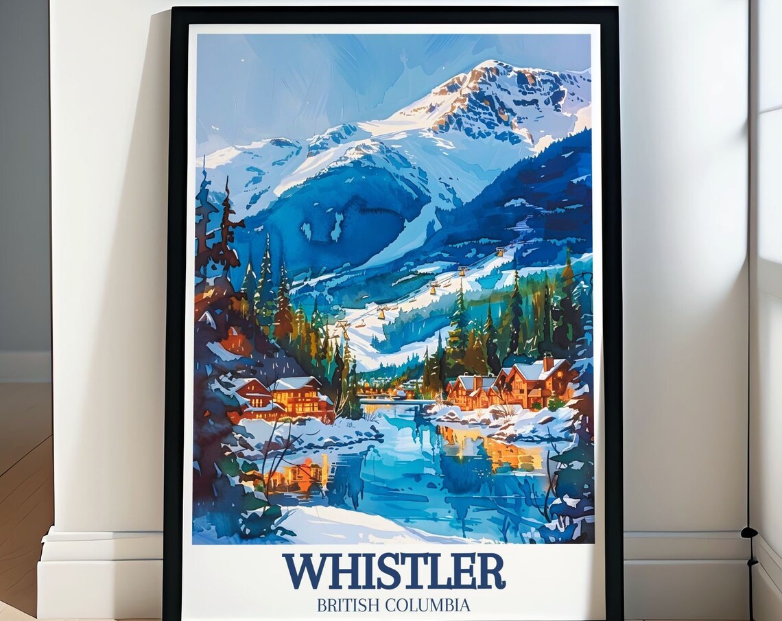 Whistler British Columbia Snowy Village River Winter Scene Poster