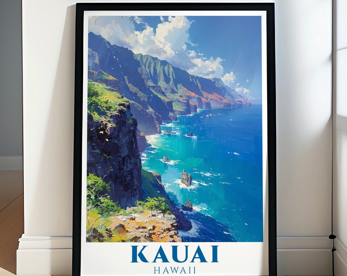 Kauai Hawaii Na Pali Coast Cliffs Impressionistic Ocean Art Poster