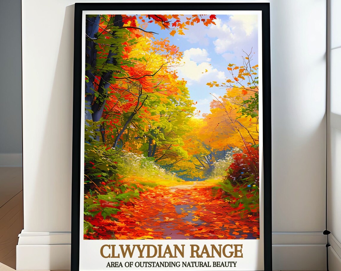 Clwydian Range Wales Autumn Forest Path in Fall Colors Travel Poster