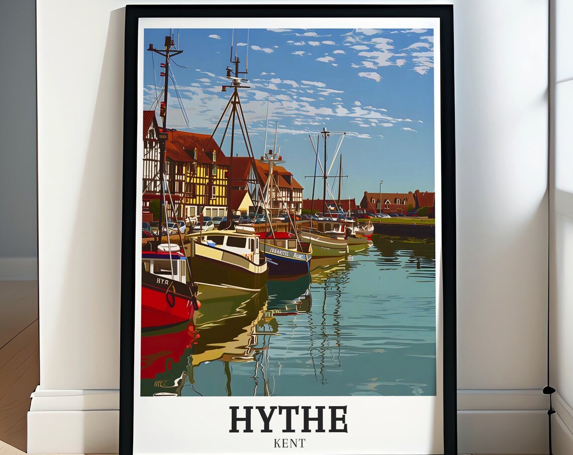 Hythe Kent Harbor Fishing Boats Historic Buildings Travel Poster