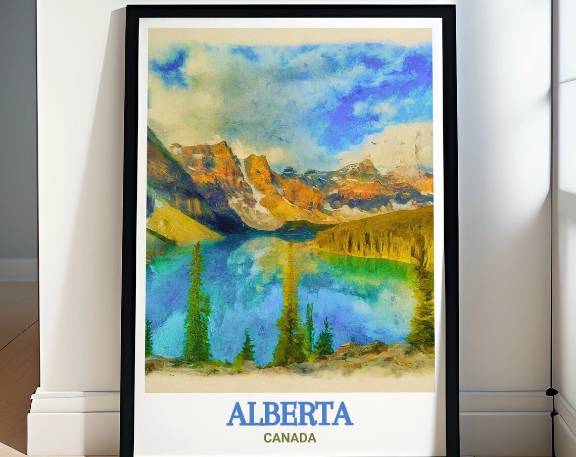Alberta Banff Moraine Lake Peaks Watercolor Canada Mountain Poster