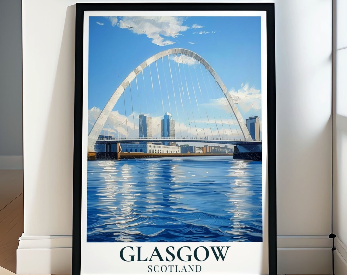 Glasgow Scotland Clyde Arc Bridge Sparkling River City Poster