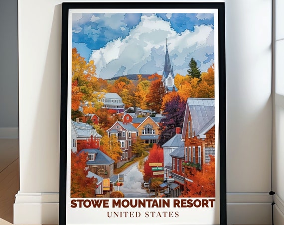 Stowe Mountain Ski Wall Art Stowe Mountain Town Art Stowe Mountain Town Travel Poster Stowe Ski Resort Poster