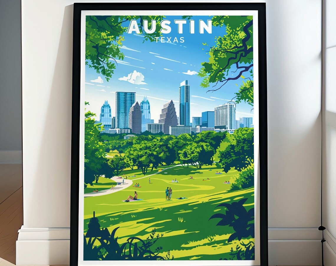 Austin Travel Art Zilker Park City View Poster And Austin Art Zilker Park City View Print Zilker Park City View Print Austin Artwork