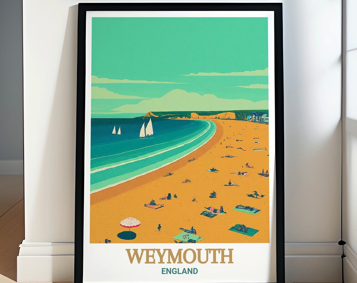 Weymouth England Golden Beach Sailboats Vintage Travel Poster