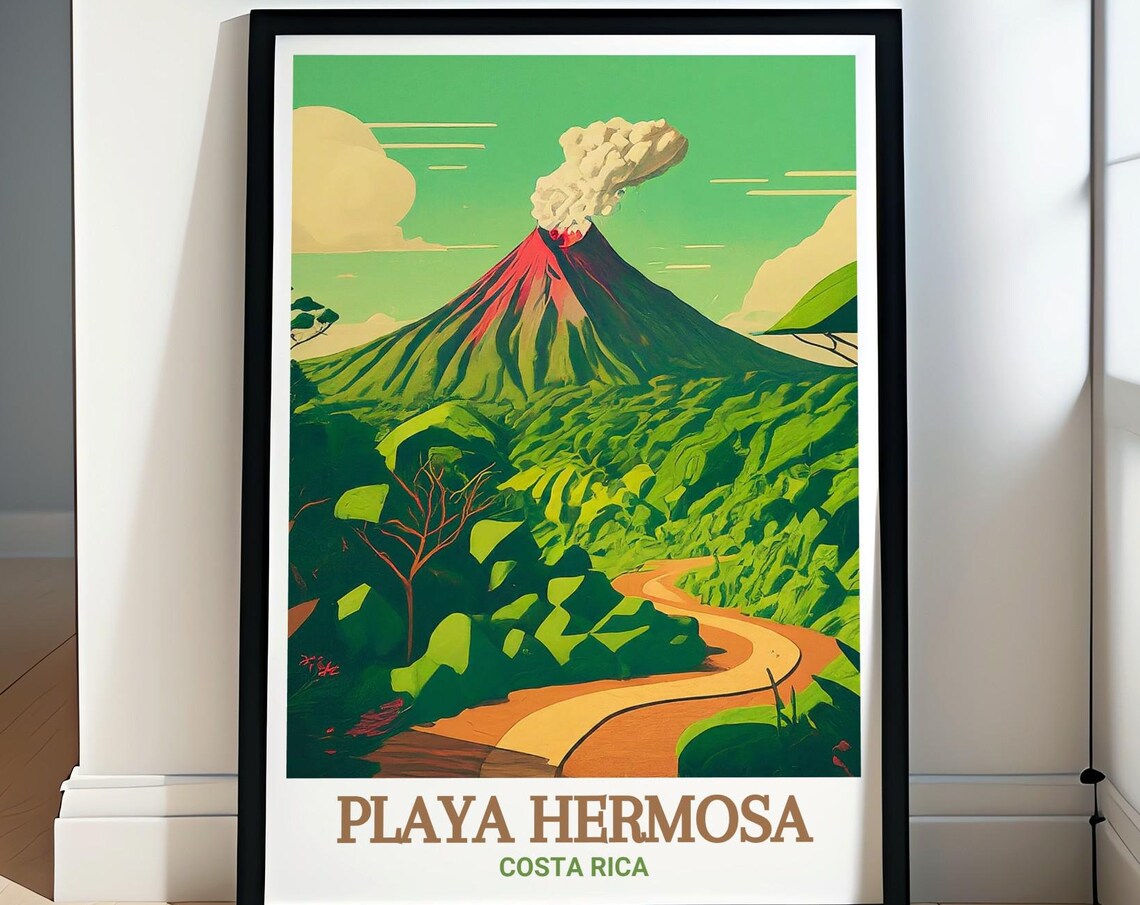 Playa Hermosa Costa Rica Smoking Volcano Over Green Jungle Poster