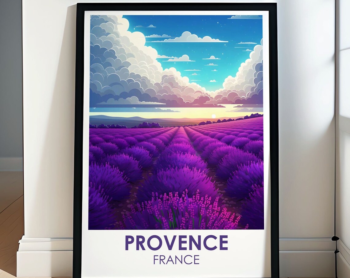 Provence France Lavender Fields Sunset Cloudscape Travel Poster