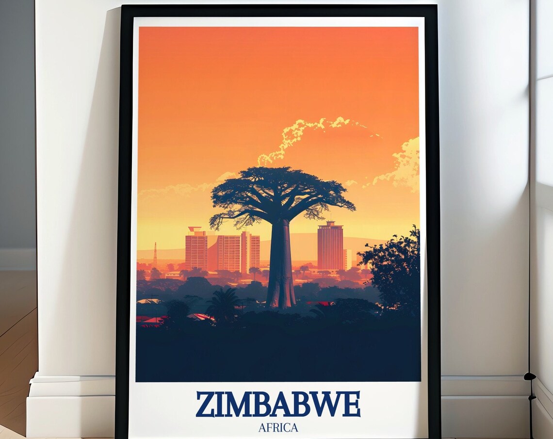 Zimbabwe Africa Harare Skyline Baobab Tree Sunset Sky Poster