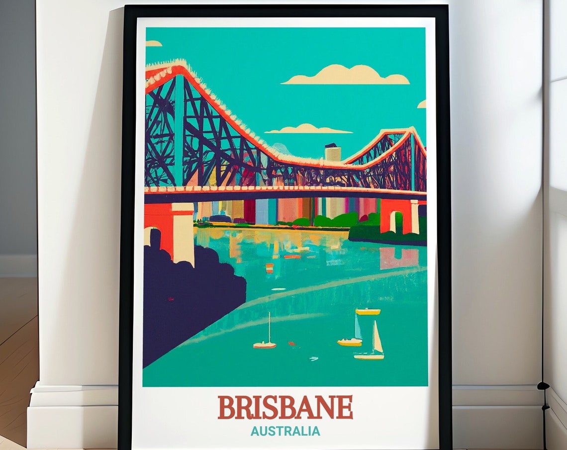 Brisbane Travel Art Story Bridge Australia Travel Art Print Brisbanes Story Bridge Australia Poster Brisbane Travel Poster