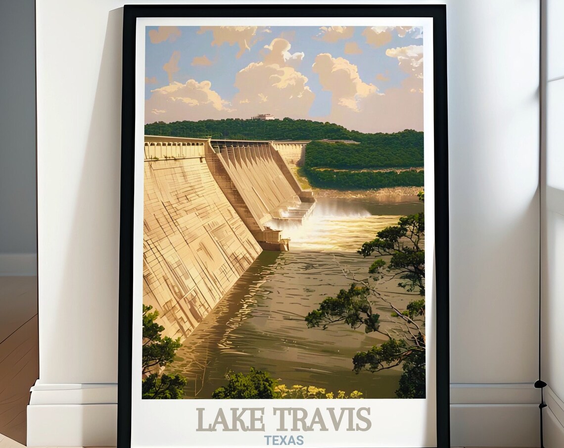 Lake Travis Texas Mansfield Dam Reservoir Engineering Travel Poster