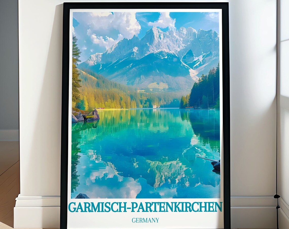 Garmisch Partenkirchen Germany Travel Poster Mirror Lake Alps View