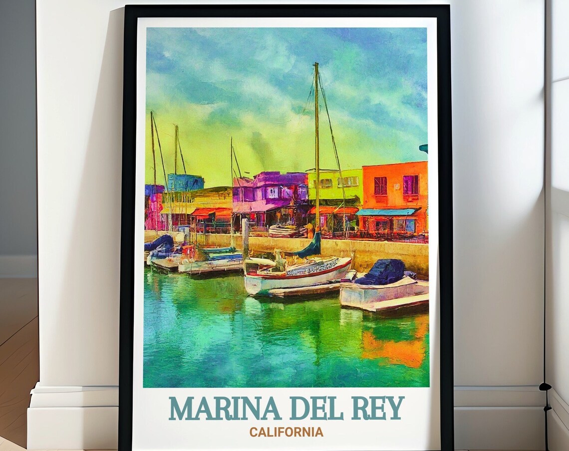 Marina Del Rey Fishermans Village Harbor Boats California Poster