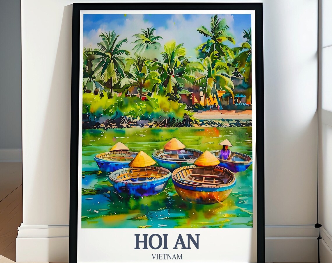 Hoi An Basket Boats Vietnam Palm River Round Boat Travel Poster