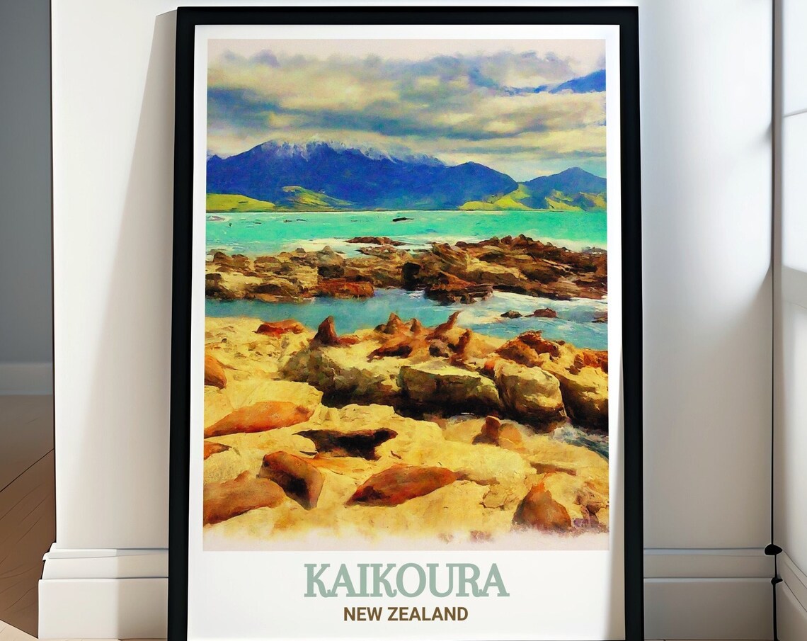 Kaikoura Seal Colony Rocky Shore New Zealand Wildlife Travel Poster