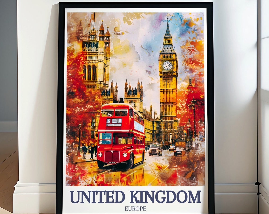 United Kingdom Print Big Ben Travel Poster London Art Prints Big Ben And Parliament Wall Art London Travel Posters
