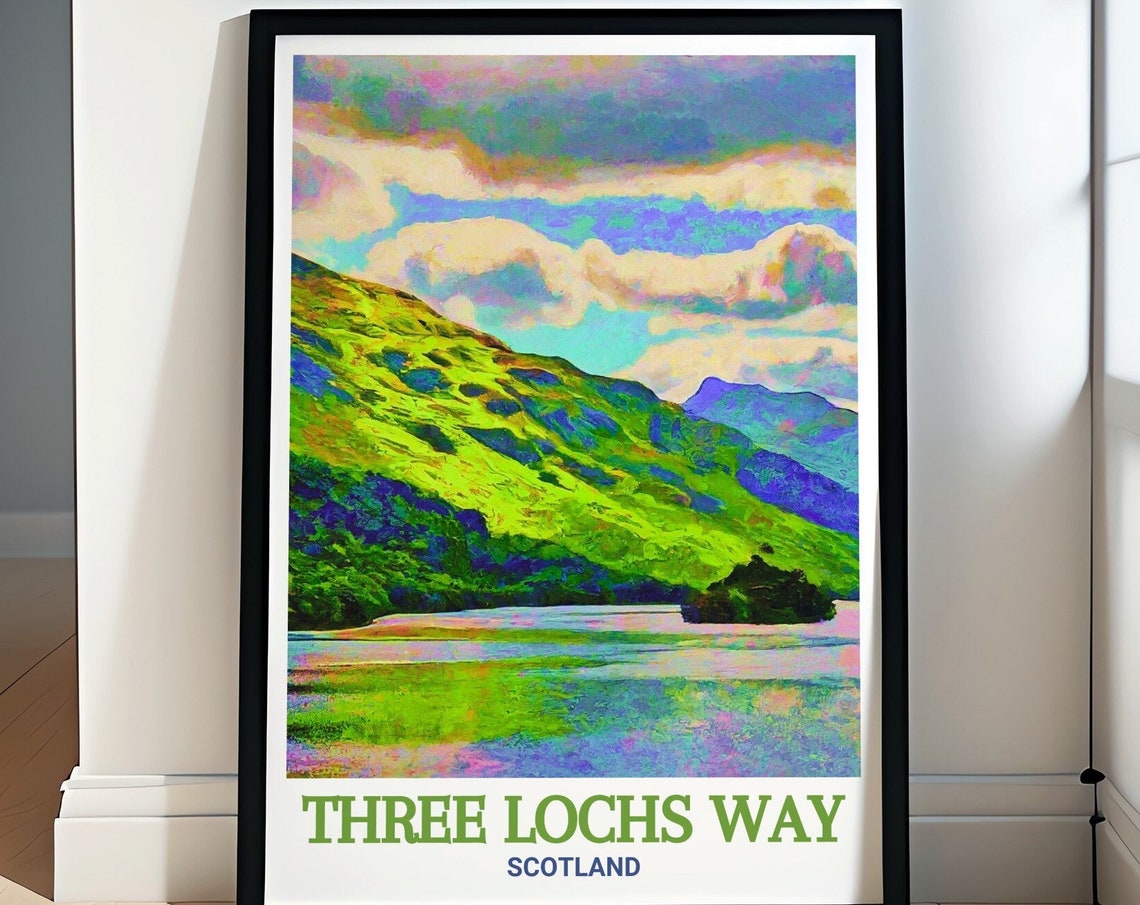 Three Lochs Way Scotland Painterly Loch Hillside Clouds Poster