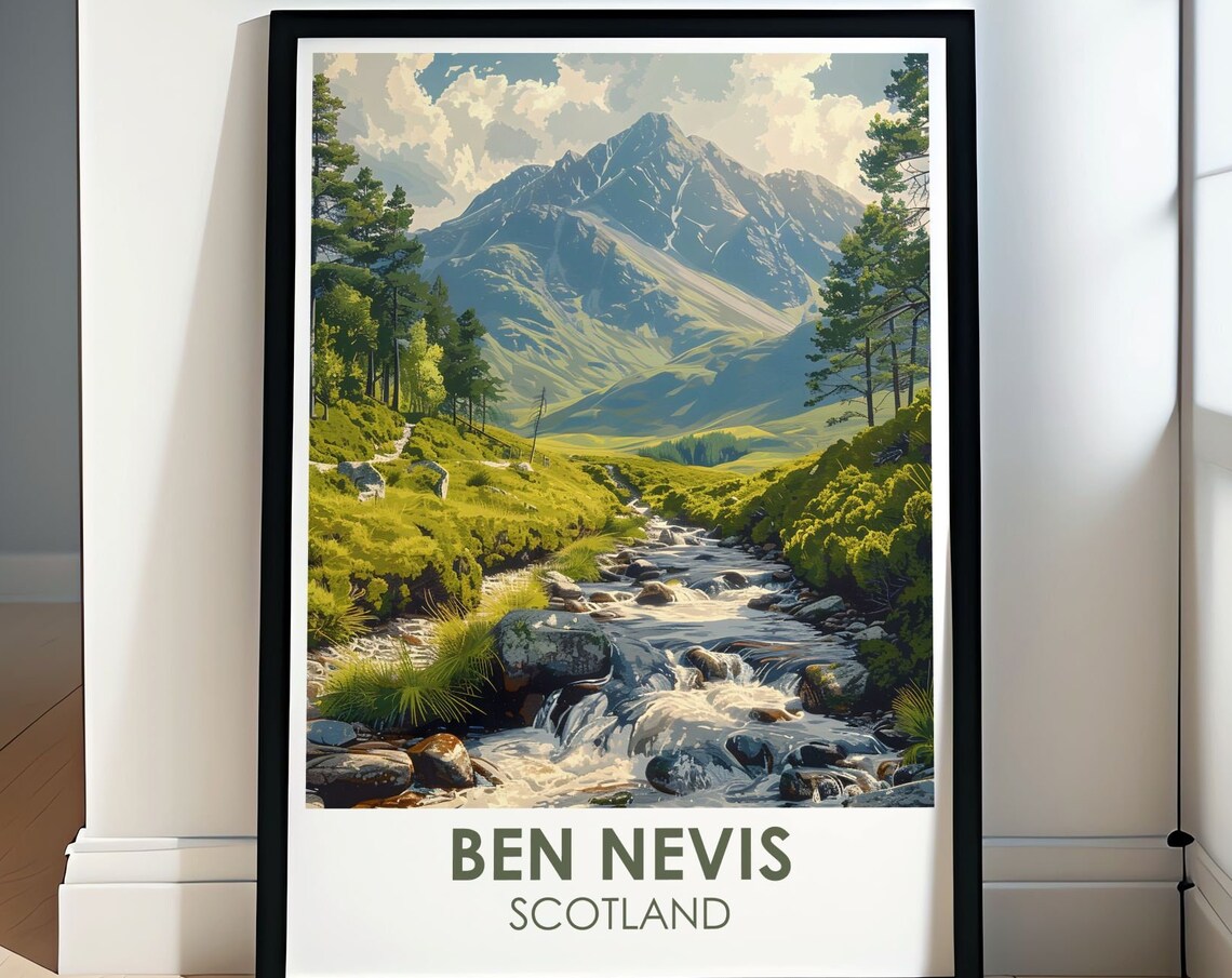 Ben Nevis Glen Nevis Valley Stream Highland Scotland Travel Poster