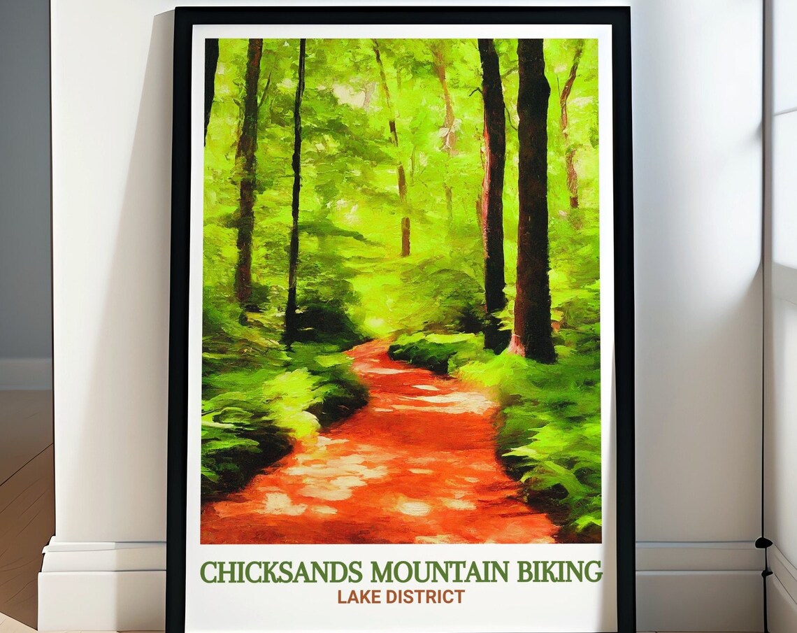 Chicksands Mountain Biking Forest Path Lake District Travel Poster