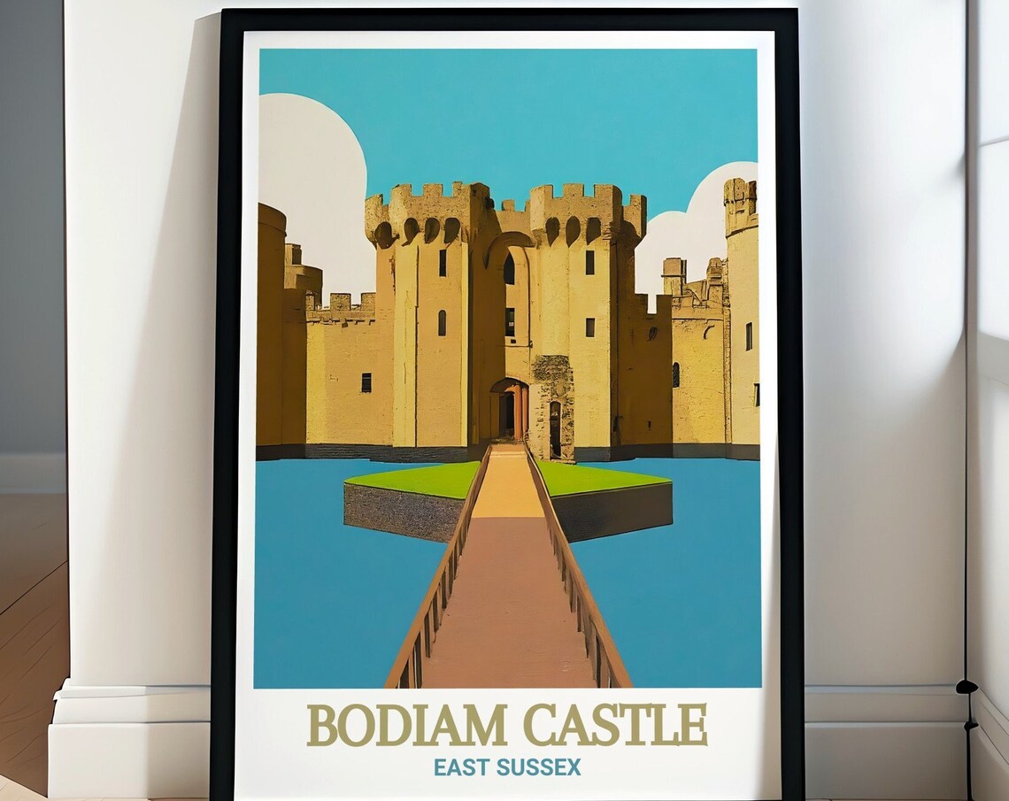 Bodiam Castle Moated Fortress Bridge Flat Art England Poster