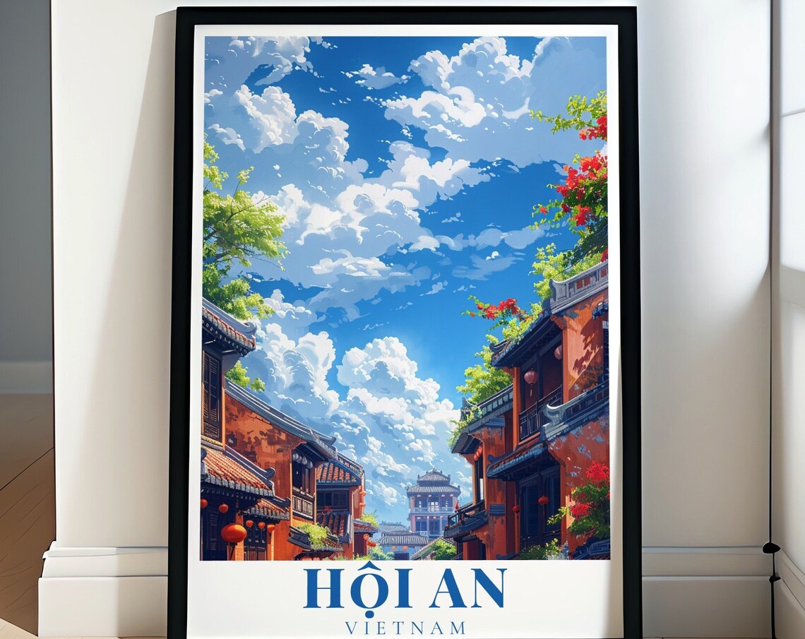 Hoi An Ancient Town Street With Lanterns Vietnam Travel Poster