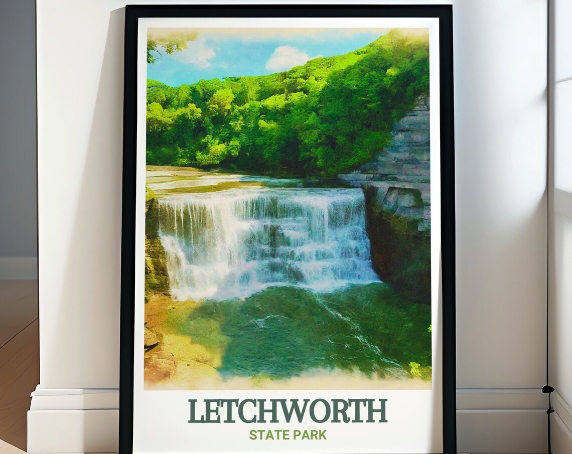 Letchworth State Park Wide Curtain Falls Scenic Nature Poster