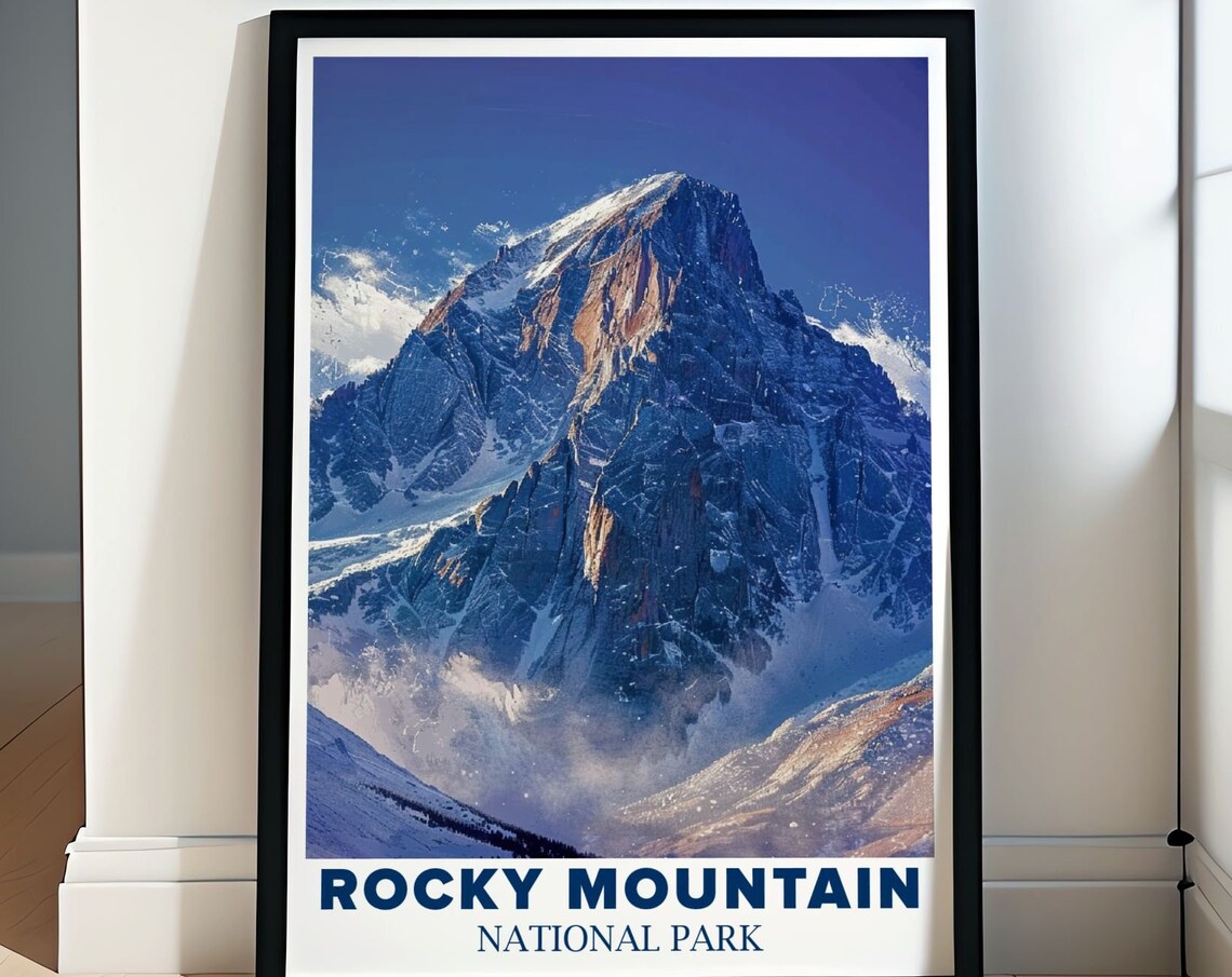 Rocky Mountain National Park Dramatic Snow Peak Travel Art Poster