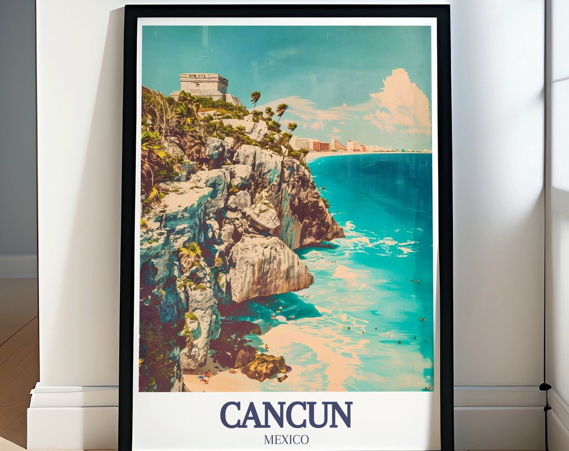 Tulum Mayan Ruins Cliff Top Caribbean Sea Mexico Travel Poster
