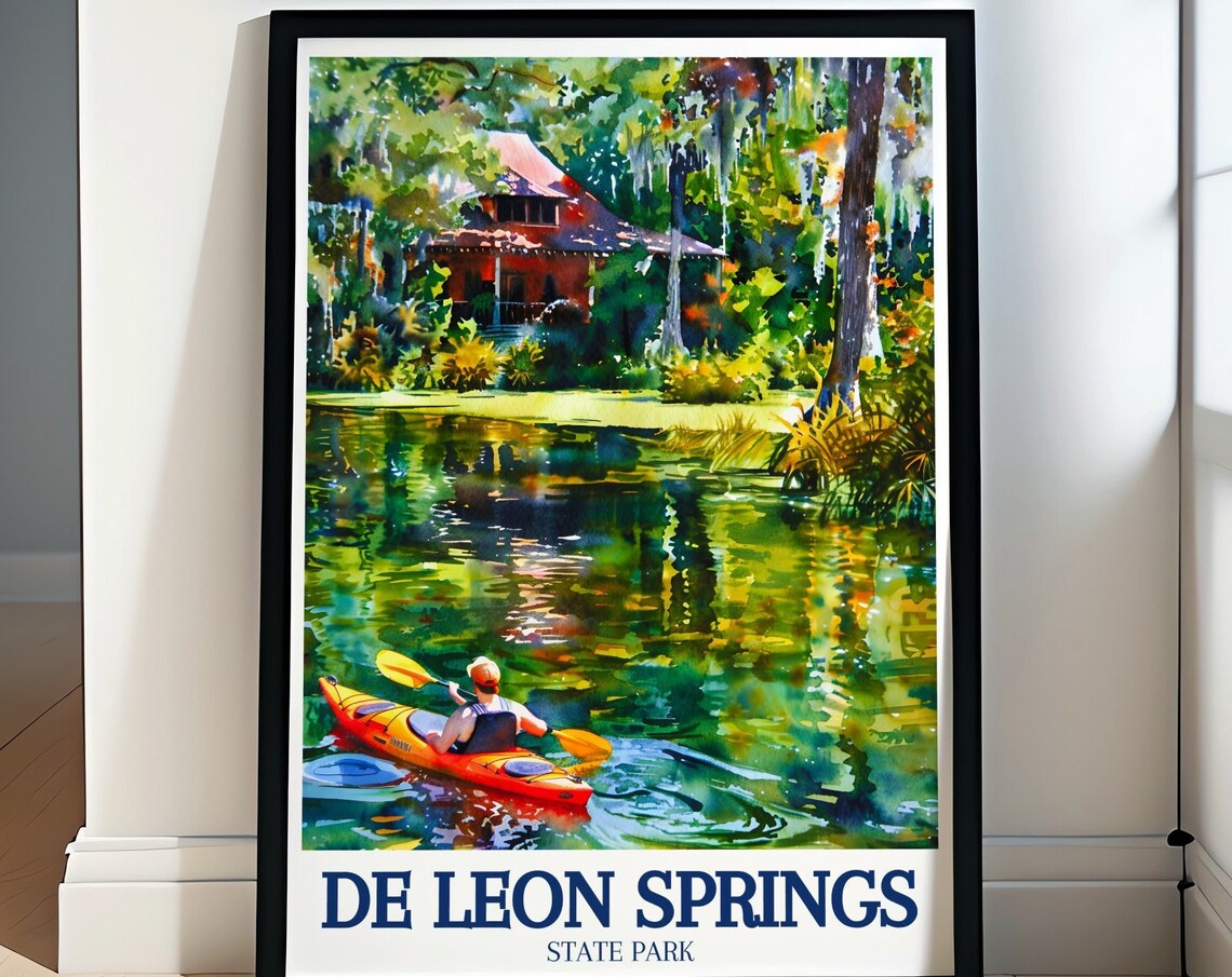 De Leon Springs Kayaking Poster Florida State Park Watercolor