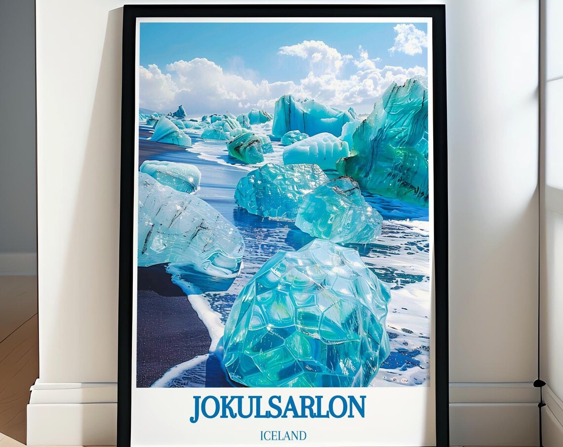 Jokulsarlon Diamond Beach Icebergs on Black Sand Iceland Poster