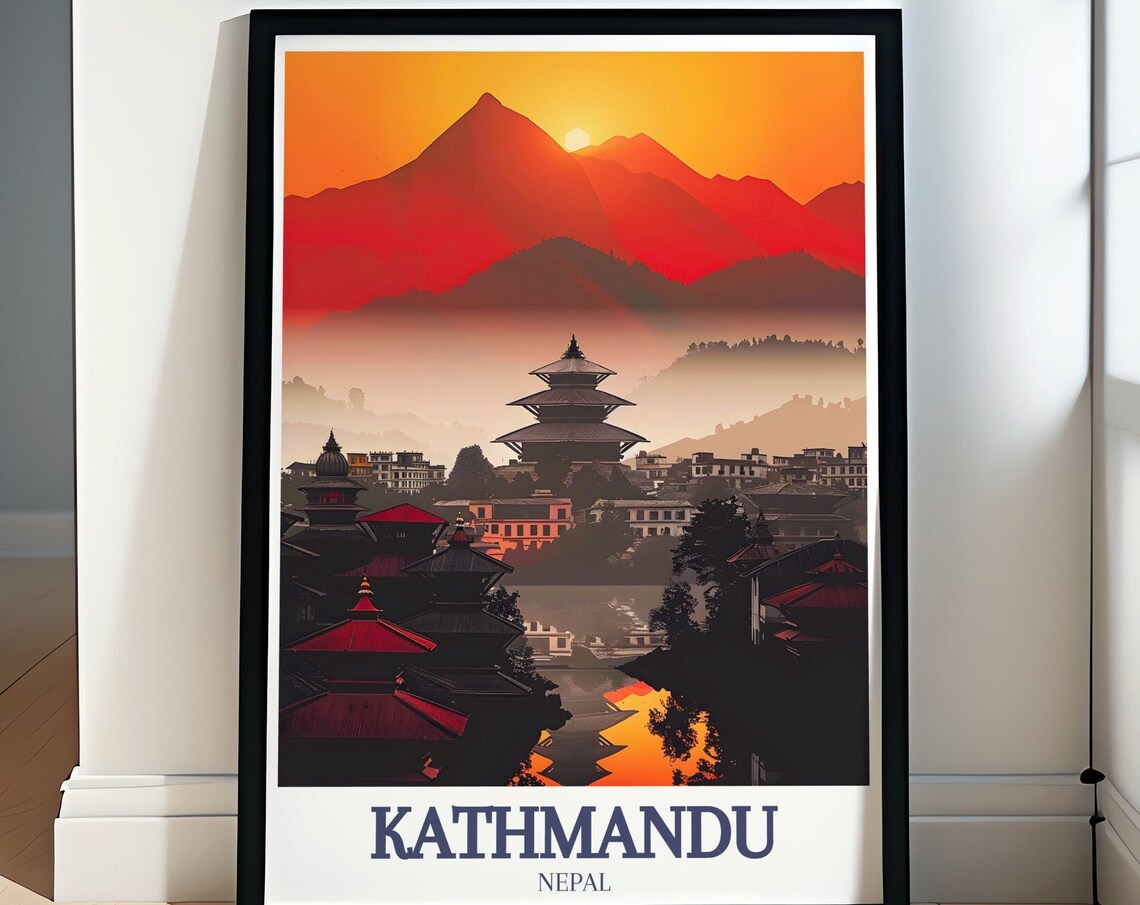 Kathmandu Nepal Pashupatinath Temple Sunset Minimalist Art Poster