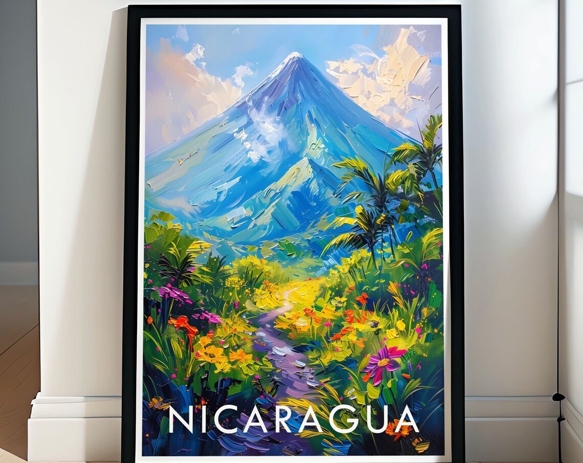 Nicaragua Volcanoes Travel Poster, Latin America