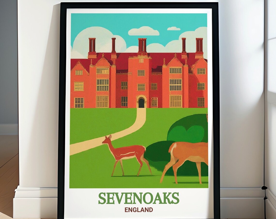 Sevenoaks England Red Brick Manor Deer Knole Park Travel Poster