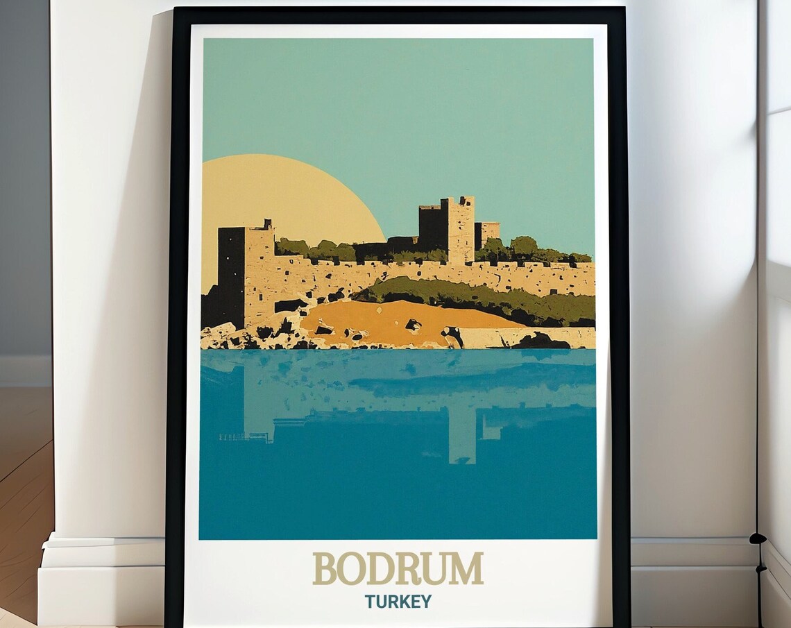 Bodrum Castle Turkey Golden Aegean Sunset Vintage Travel Poster
