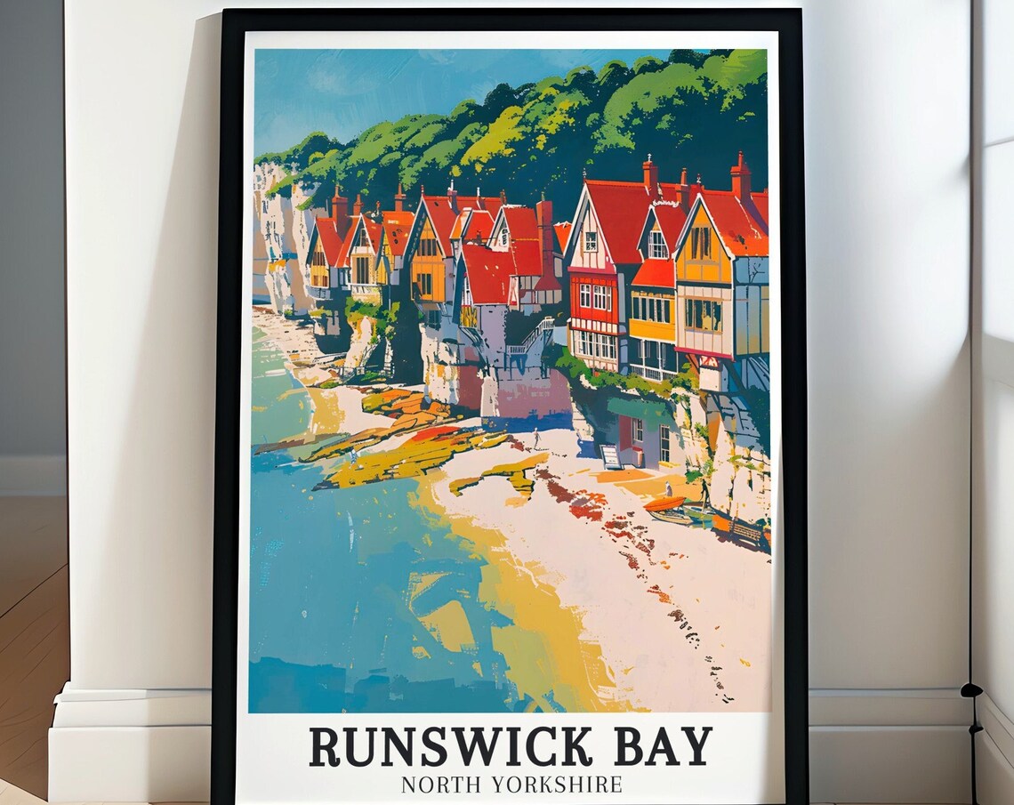 Runswick Bay North Yorkshire Seaside Village Cliffs Travel Poster