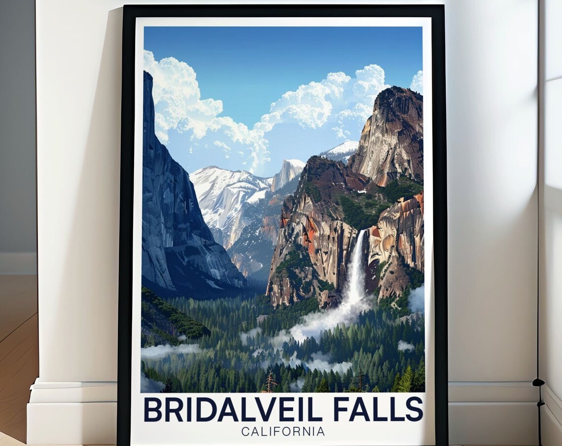 Bridalveil Falls From Tunnel View Over Yosemite Valley Travel Poster