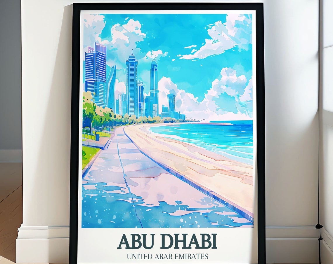 Abu Dhabi Corniche Beach With Modern Skyscrapers UAE Travel Poster